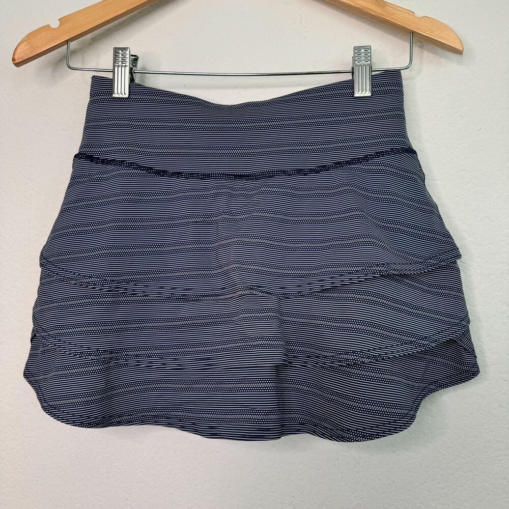 Athleta Stealth Navy Polka Dot Striped‎ Pattern Tennis Skirt Skort